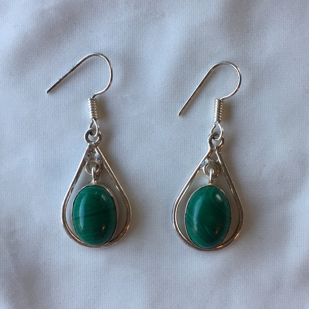 Sterling Silver & Malachite Droplet Earrings
